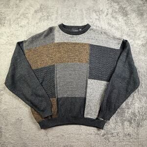 Vintage 90s Knit Sweater Mens XL USA Bill Blass Tiled Art Crew Neck Grandpa Cozy